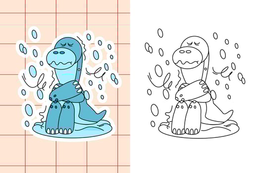 dinosaur colouring page and sticker for toddler vector
