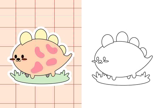 dinosaur colouring page and sticker for toddler vector