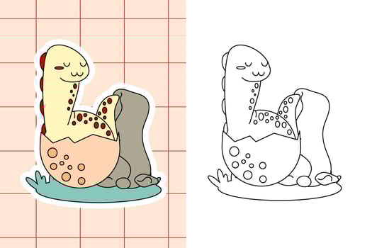 dinosaur colouring page and sticker for toddler vector