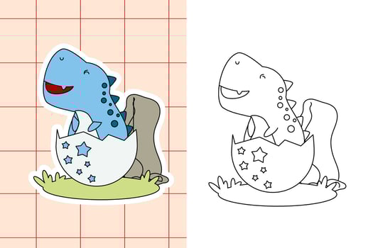 dinosaur colouring page and sticker for toddler vector