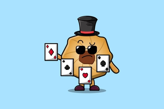 Cute cartoon Cookies magician playing magic cards vector