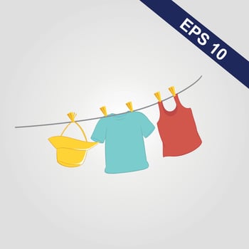 Laundry dried outdoors. Vector illustration.
