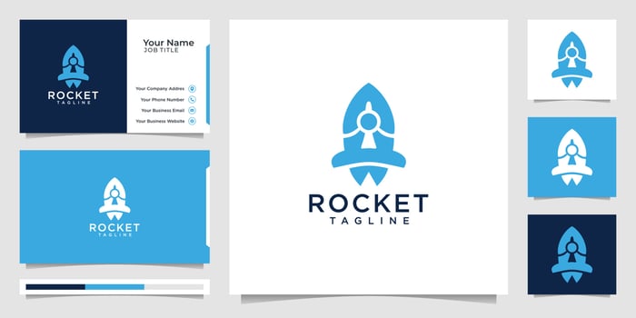 Rocket logo design and business card.Premium Vector