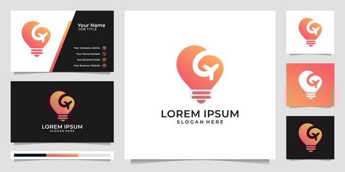 Airplane bulb shape concept illustration logo and business card , airplane company logo, traveling logo. Premium Vector