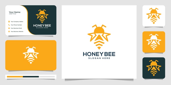 Bee honey creative icon symbol logo line art style linear logotype. logo design, icon and business card.Premium Vector