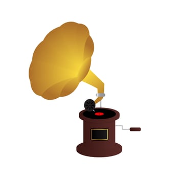 Realistic old gramophone. Illustration of the good old music of the gramophone. First music on vinyl. Vector illustration isolated on a white background