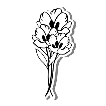 Monochrome Three Flowers on white silhouette and gray shadow. Vector illustration for decoration or any design.