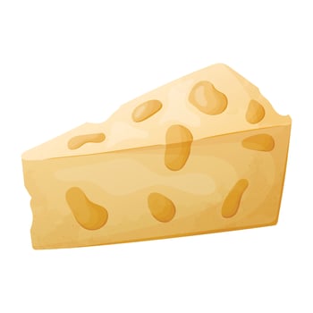 Vector realistic image of a piece of cheese with holes. Dairy food product.