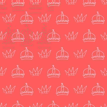 Hand drawn crowns. Seamless pattern of simple graffiti sketch queen or king crowns. Royal imperial coronation and monarch symbols. White brush doodle isolated on red background. Vector illustration.