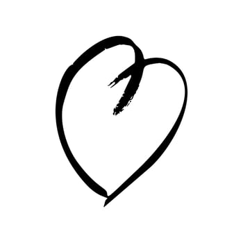 Hand drawn brush hearts. Grunge black doodle heart on white background. Romantic love symbol. Vector illustration.