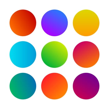 Round Gradients spheres. Set of nine trendy multicolored Gradients . Vector illustration