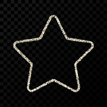 Silver glitter star with shiny sparkles on dark transparent background. Vector illustration
