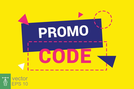 Promo code, coupon code. Discount vouchers, online shop, redeem, sale concept. Simple flat style. Vector design illustration on yellow background. EPS 10.