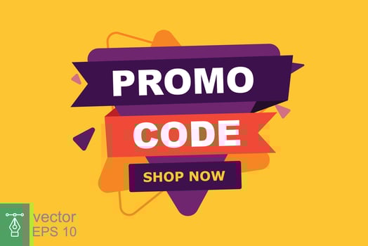 Promo code, coupon code. Discount vouchers, online shop, redeem, sale concept. Simple flat style. Vector design illustration on yellow background. EPS 10.