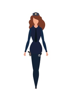 Lady police officer in blue uniform. Isolated. illustration vector
