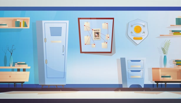 Police station or department, investigation office room interior, cartoon illustration for your design vector