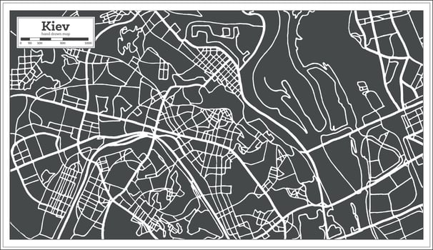 Kiev Ukraine Map in Retro Style. vector