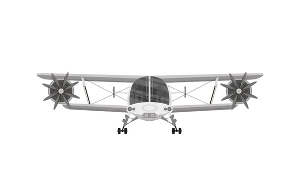 Biplane. Retro airplane illustration. Vintage plane front view. Isolated vector illustration. Plane icon.