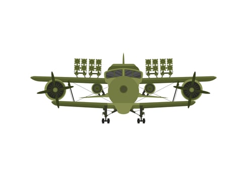 Fighter, military aircraft with missiles on board. Illustration isolated on white background. vector