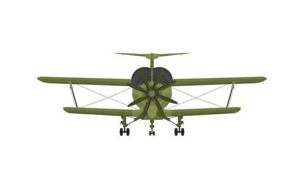 Biplane airplane in flight, front view. vector