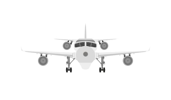 Commercial jet plane with landing gear. isolated on white. 3D render. Front view vector