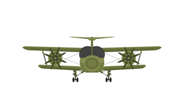 Biplane airplane in flight, front view. vector