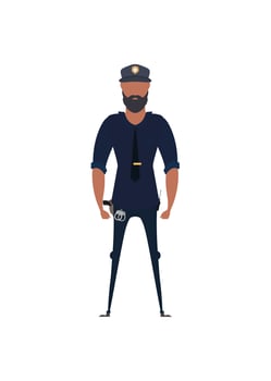 Police officer in uniform standing in front view. Profession people concept. Job at police station. vector