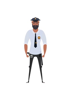 Police officer in uniform standing in front view. Profession people concept. Job at police station. vector