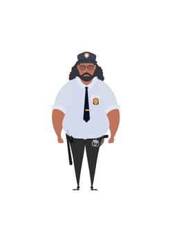 Police officer in uniform standing in front view. Profession people concept. Job at police station. Vector