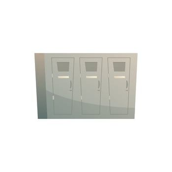 Metal locker storage cabinets for school, fitness club, gym, swimming pool realistic mockups. vector