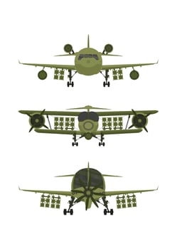 Set Fighter, military aircraft with missiles on board. Illustration isolated on white background. vector
