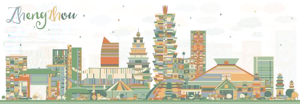 Abstract Zhengzhou Skyline with Color Buildings. vector