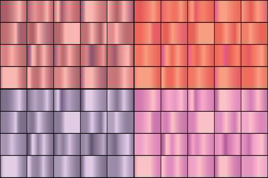 Vector set of colorful rose gold metal gradients.
