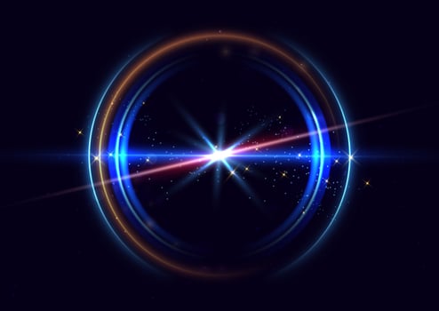 Blue circle frame luxury on dark blue background with flame lighting effect and sparkle. vector