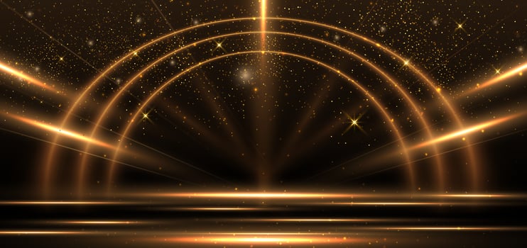 Elegant golden scene diagonal glowing with lighting effect sparkle on black background. Template premium award design. vector