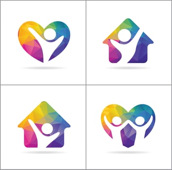 People Security logo design. Kids and family insurance vector icon. Care and protection illustration. People in shield, guard, safety.