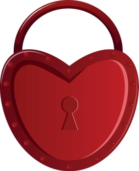 Valentine's day cartoon red heart-shaped lock with keyhole on transparent background. Design for advertising poster or mobile app. Vector illustration.