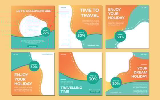 Holiday travel, traveling or summer beach travelling social media post or web banner template design. Tourism business marketing flyer or poster with abstract digital background, logo and icon. vector