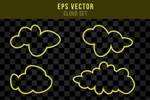 Yellow neon cloud isolated. Linear contour. Weather. Vector illustration