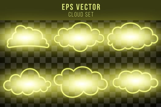 Yellow neon cloud isolated. Linear contour. Weather. Vector illustration