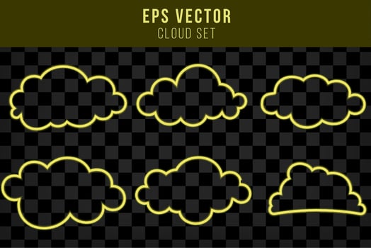 Yellow neon cloud isolated. Linear contour. Weather. Vector illustration