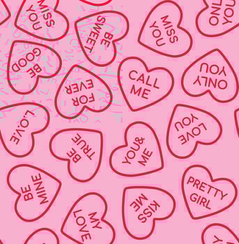Candy hearts seamless pattern background. A set of sweets to talk about for Valentine's Day. vector