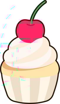 Cup cake with cherry and cream topping Dessert Icon Element illustration Flat Sticker Black Style vector