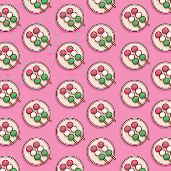 cute dango food pattern japanese dessert illustration in flat design vector