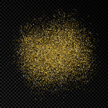 Golden glittering backdrop on a dark transparent background. Background with gold glitter effect and empty space for your text. Vector illustration