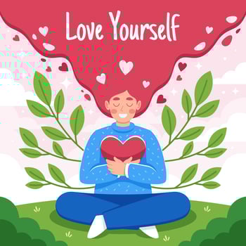 Love Yourself Concept with a Woman Character Holds a Heart vector