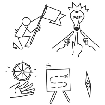 hand drawn doodle business strategy related icon illustration vector