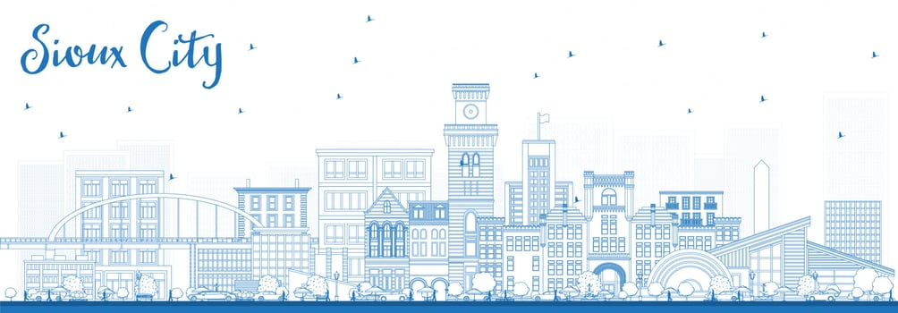 Outline Sioux City Iowa Skyline with Blue Buildings. vector