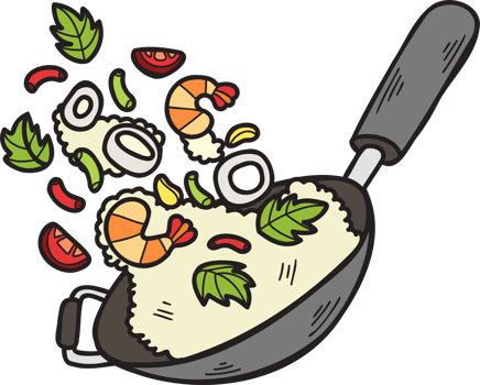 Hand Drawn wok and fried rice Chinese and Japanese food illustration png