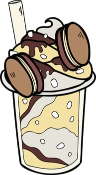 Hand Drawn Chocolate Frappe and Whipped Cream illustration vector